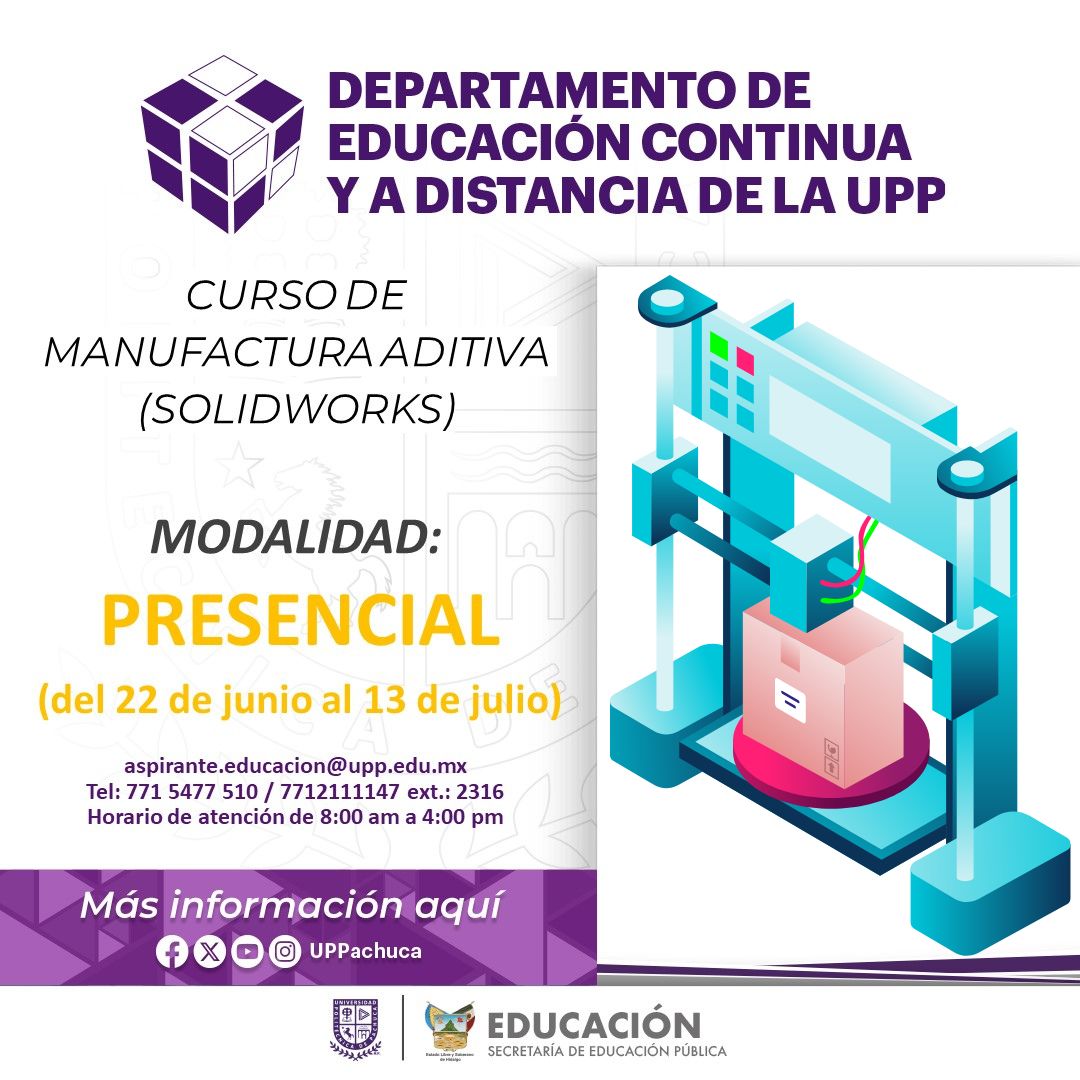 UPPachuca's tweet photo. La Universidad Politécnica de Pachuca te invita a participar en el 𝗖𝘂𝗿𝘀𝗼 𝗱𝗲 𝗠𝗮𝗻𝘂𝗳𝗮𝗰𝘁𝘂𝗿𝗮 𝗔𝗱𝗶𝘁𝗶𝘃𝗮 (𝗦𝗼𝗹𝗶𝗱𝗪𝗼𝗿𝗸𝘀), modalidad presencial.

Del 22 de junio al 13 de julio.

Más informaci��n en: https://t.co/YRNeUvDC3w

#NuestraRazónDeSerTú https://t.co/F2IbCeS5sM
