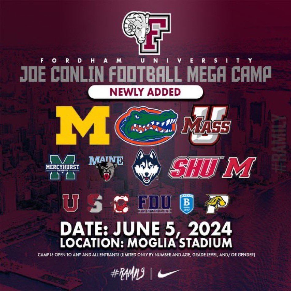 WVaranelli's tweet photo. i will be attending the Joe Conlin Football camp hosted at Fordham University on July 5. Extremely excited to compete! @kylegallagher23 @CoachTurch @sophia_lewin @CoachRogers13 @CoachCrandall @Coach_DiRienzo @Coach_JPuleio @Coach_Henne https://t.co/unLS5lMOsQ