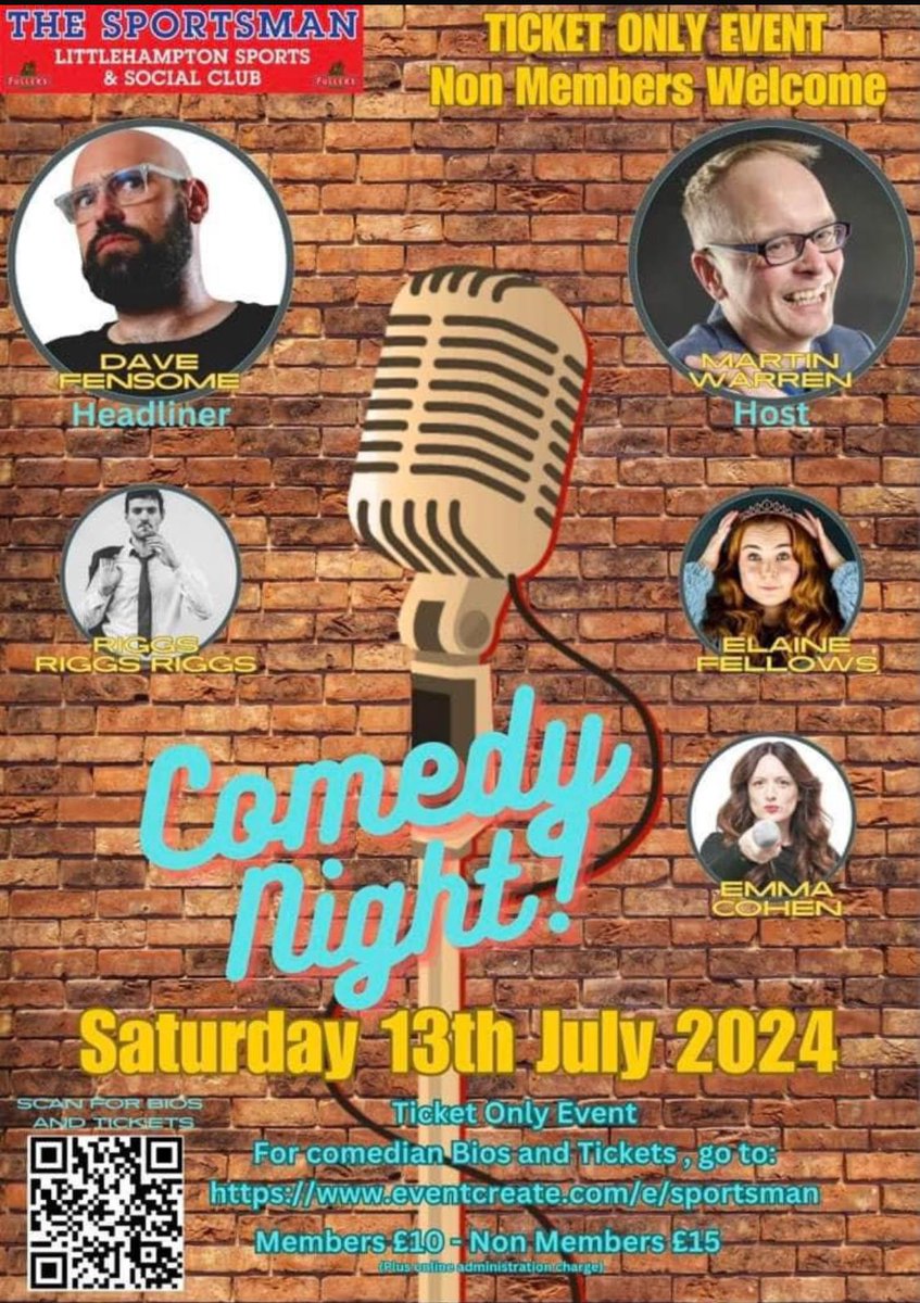 The Sportsman are proud to present…
COMEDY NIGHT 
🗓️Saturday 13th July 24
⏰8pm
⭐️Everyone Welcome 
🎟️Ticket on SALE NOW! 
(Selling fast so please follow link below to purchase your ticket)

eventcreate.com/e/sportsman