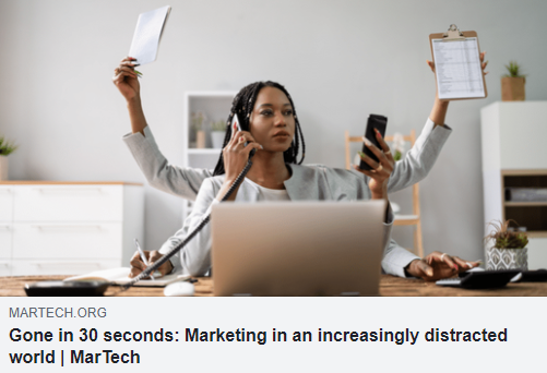 CarbonDesignCo's tweet photo. Gone in 30 seconds: Marketing in an increasingly distracted world.  Adapt your marketing strategy to win the battle for your audience's attention in the face of constant distraction. https://t.co/pajGwIb71q https://t.co/1Z0a8hFED1