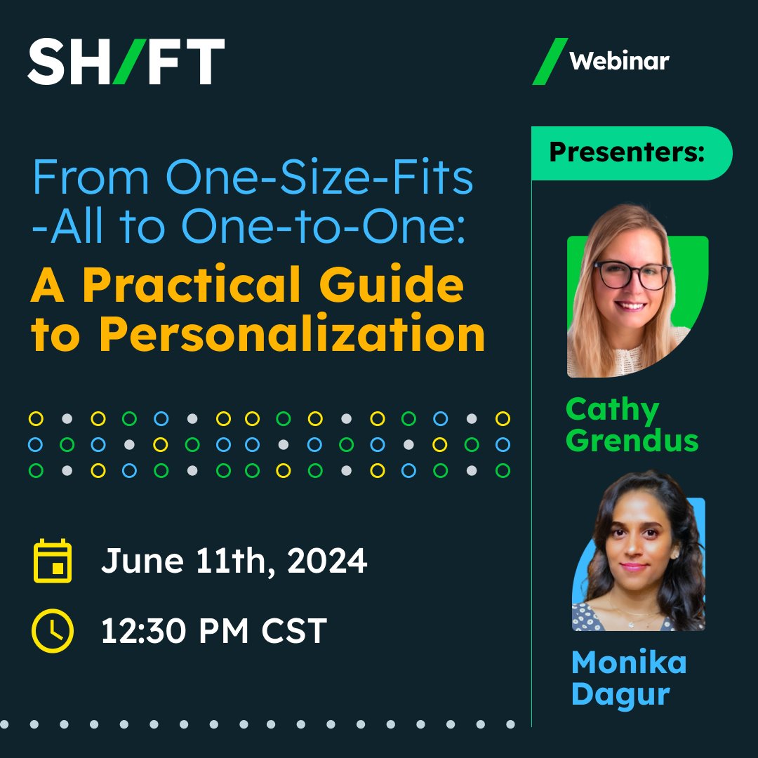 Companies that are scaling 1:1 #personalization are recognizing massive gains in key business metrics! 

Join us on Tuesday, June 11th and learn how to shift your marketing approach from one-size-fits-all to personalized experiences. 

Save your seat!

shiftp.co/3VrFxa9
