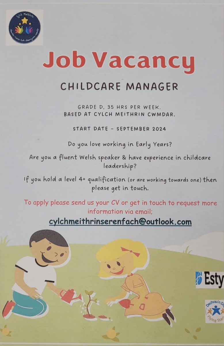 seren_fach1's tweet photo. Are you a Welsh speaker with a childcare qualification? If so we are looking for you👀#jobvacancy #manager #playgroup #childcare @MudiadMeithrin #aberdare #RCT #cwmdare https://t.co/i6atZefMSe