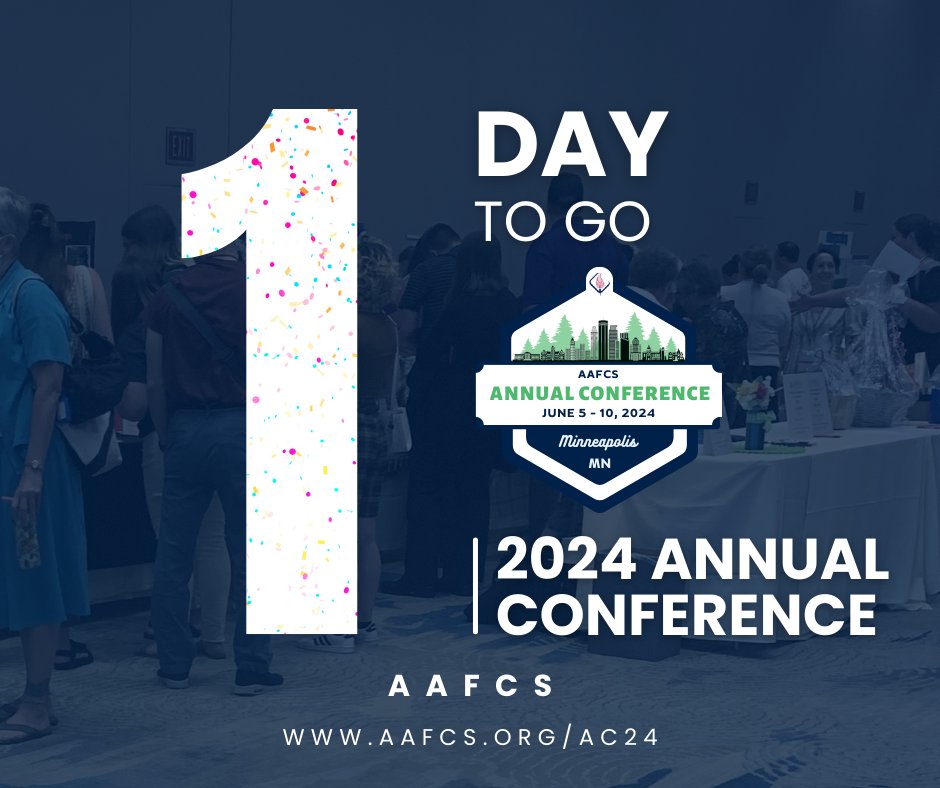 We are counting down to the AAFCS 2024 Annual Conference!! Only 1 DAY to go until conference!!!

2024 Annual Conference Website: bit.ly/48ViKs9
#countdown #aafcs #ac2024 #aafcsac24