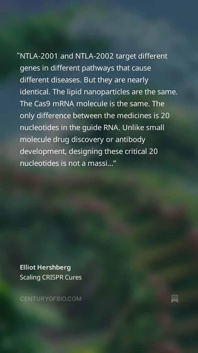 Great article.  Worth the read.  “Nearly identical #CRISPR medicines can be reprogrammed to treat entirely new diseases.”  $NTLA

centuryofbio.com/p/scaling-cris…