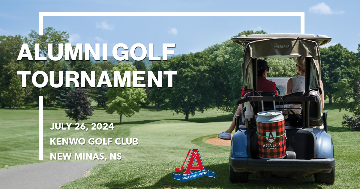 Get ready for the 42nd Acadia Alumni Golf Tournament, happening July 26 at KenWo Golf Club in New Minas! Find out how to sign up and more at aualumni.info/Golf ⬅️@acadiau @acadiaupres #AcadiaGolfTournament42 #AcadiaUniversity #AcadiaAlumni