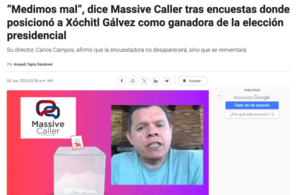 Más de 30 puntos de errores y Massive Caller dice 'medimos mal'. Carlos Campos es un panista que no sabe de metodología estadística ni de hablar a cámara, pero le halló el truco a la venta de ficciones. Su empresita es una agencia de relaciones públicas que simula ser