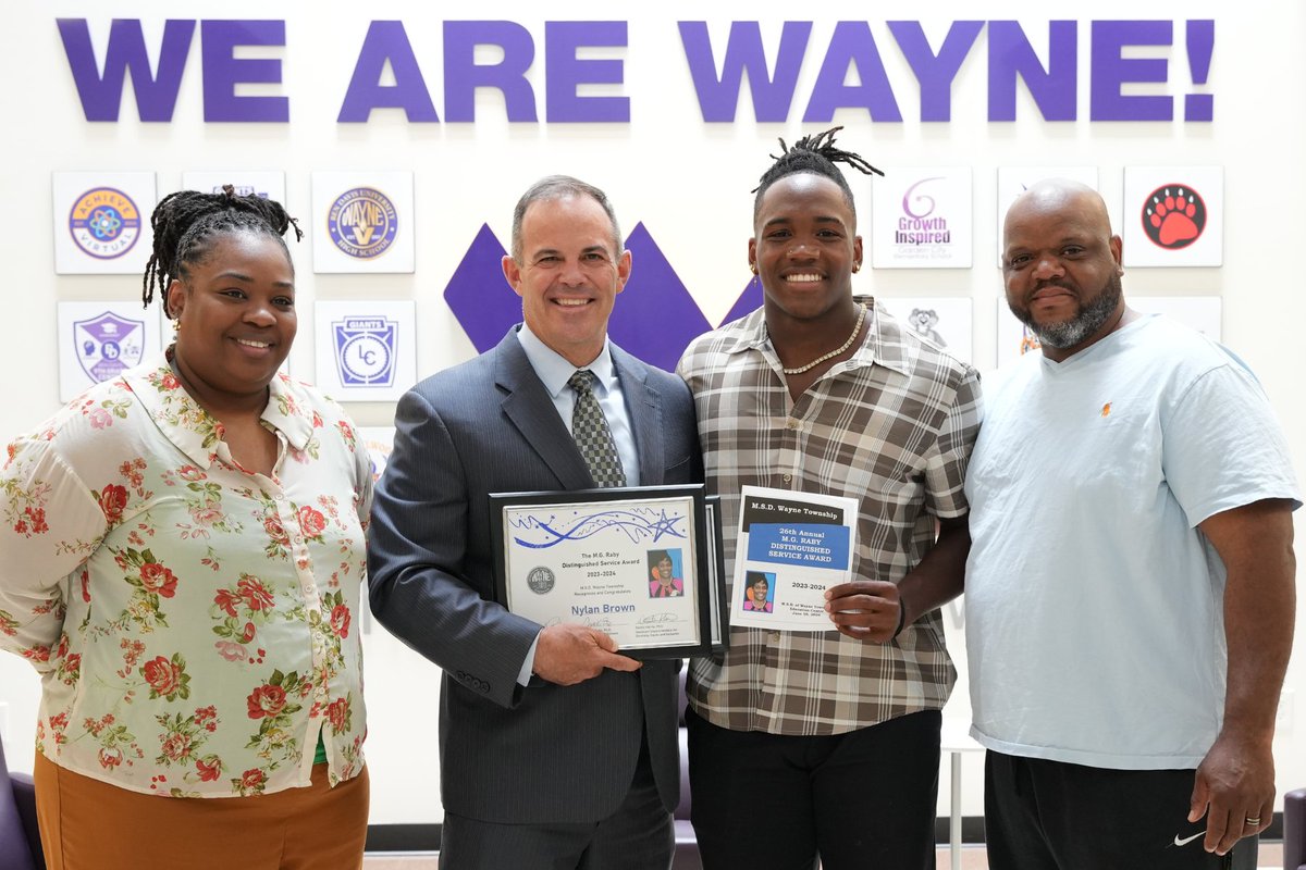 We’re thrilled to present this year’s M.G. Raby Student Award for Distinguished Service to @Nylan_Brown a few days early as he embarks on his next chapter at <a href="/KentState/">Kent State</a>. Congrats and best wishes to this exceptional young man! #WeAreWayne <a href="/BenDavisHS/">Ben Davis High School</a> <a href="/HarrisLeads/">Dr. Denita Harris</a> <a href="/WayneTwpSuper/">Dr. Jeff Butts</a>