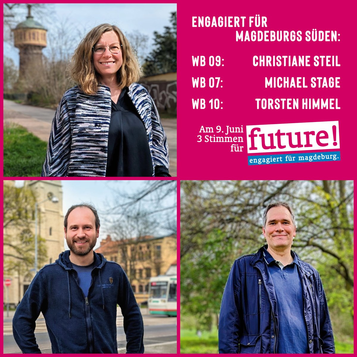 Endspurt zum Wahlsonntag. 🗳️ In allen zehn  Wahlbereichen treten unsere Kandidatinnen und Kandidaten für eine ehrliche, soziale &amp; verantwortungsvolle Politik für unsere Stadt an. Hier unser Team für Magdeburg noch im Überblick! ▶️ Infos unter: fuer-magdeburg.de #Magdeburg