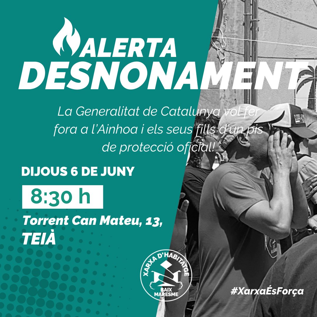 📢📢📢Alerta desnonament📢
Dijous la Generalitat desnona a l'Ainhoa i els seus fills. L'Ainhoa és  doble víctima : de violència de gènere i institucional. Els desnonen d'un pis de protecció oficial de la mateixa Generalitat
#nopassaran