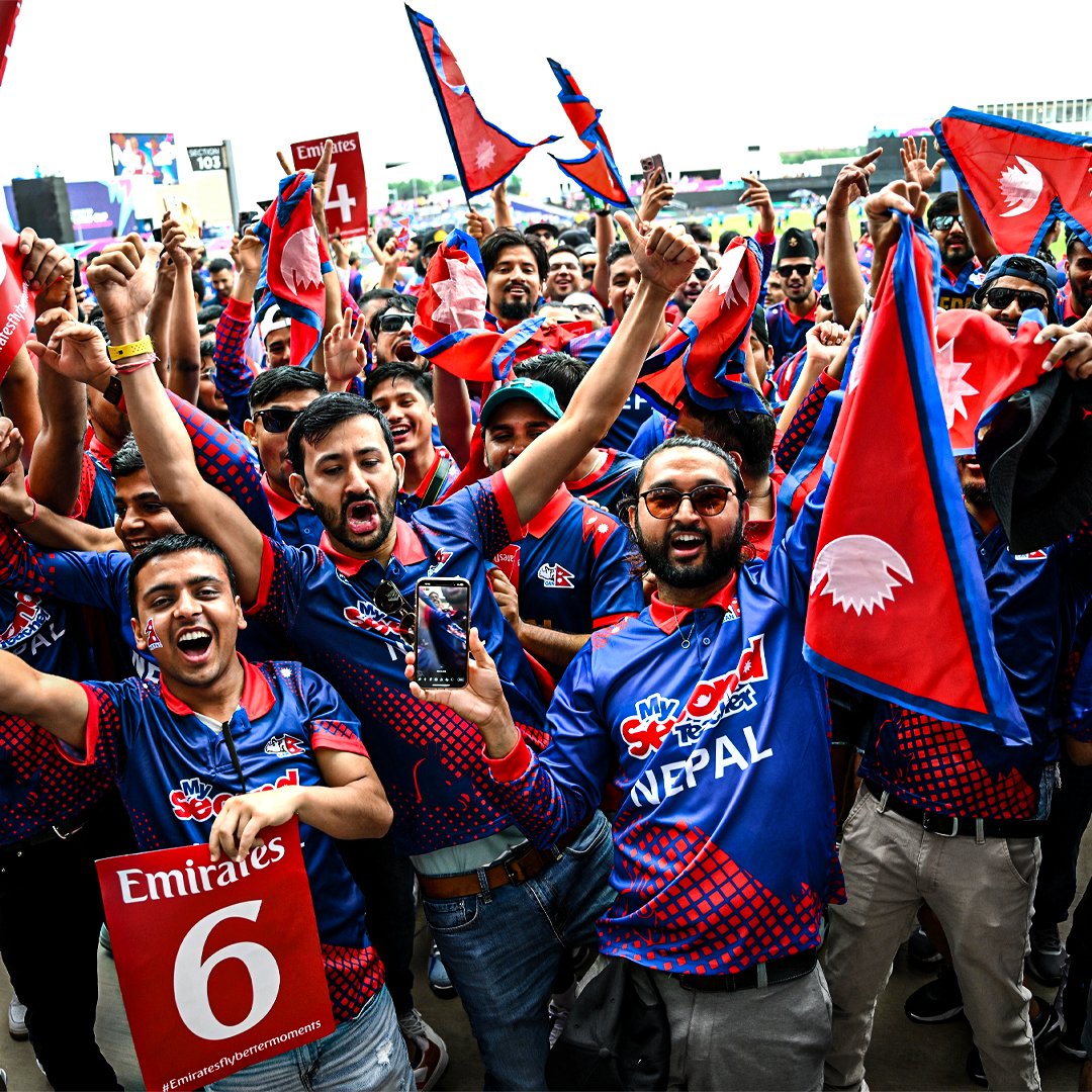 ICC's tweet photo. An ocean of red and blue 🌊🇳🇵

Tickets are still available for the #T20WorldCup 2024, don't miss out on an Out of this World experience 🏏

Tickets 🎟️ https://t.co/m2vE0f1inZ https://t.co/ulEEROHqJh