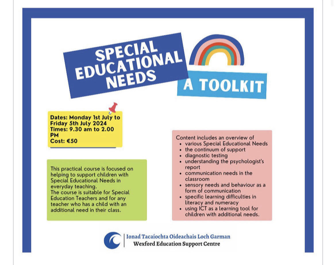 Wexford Education Support Centre (@wexfordedcentre) on Twitter photo Places are filling fast for <a href="/Annettebernie/">Annette Ormond SEN tutor and lecturer</a> SEN a Toolkit EPV approved Summer Course. This course was highly commended by the Inspectorate last year. ‘Overall quality: Very good…Highly stimulating and informative …very useful’ Don’t miss out register at ecwexford.ie Places are filling fast for <a href="/Annettebernie/">Annette Ormond SEN tutor and lecturer</a> SEN a Toolkit EPV approved Summer Course. This course was highly commended by the Inspectorate last year. ‘Overall quality: Very good…Highly stimulating and informative …very useful’ Don’t miss out register at ecwexford.ie