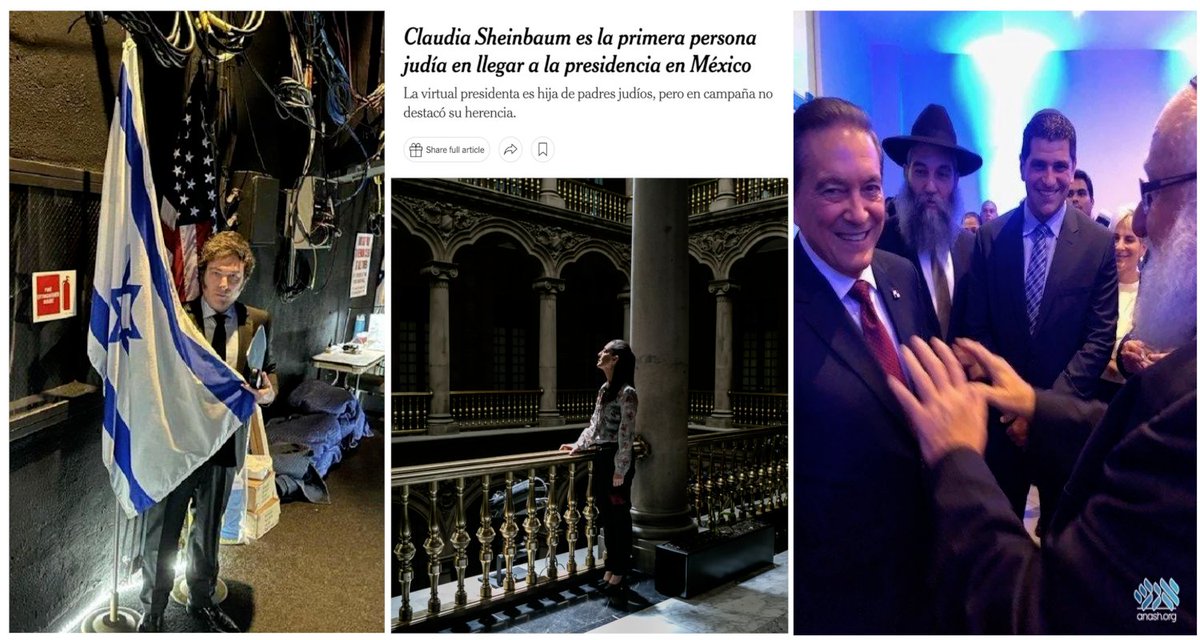 EniorJimenez's tweet photo. – Argentina: presidente judío.
– Panamá: presidente judío.
– México: presidenta judía. 
– Estados Unidos: todos los presidentes, de izquierda o de derecha, sionistas hasta la médula, de otra manera, jamás podrían ascendar al poder. 

El grupo supuestamente más "victimizado" es también el más poderoso del mundo. Bienvenidos a la judaización de la civilización occidental.