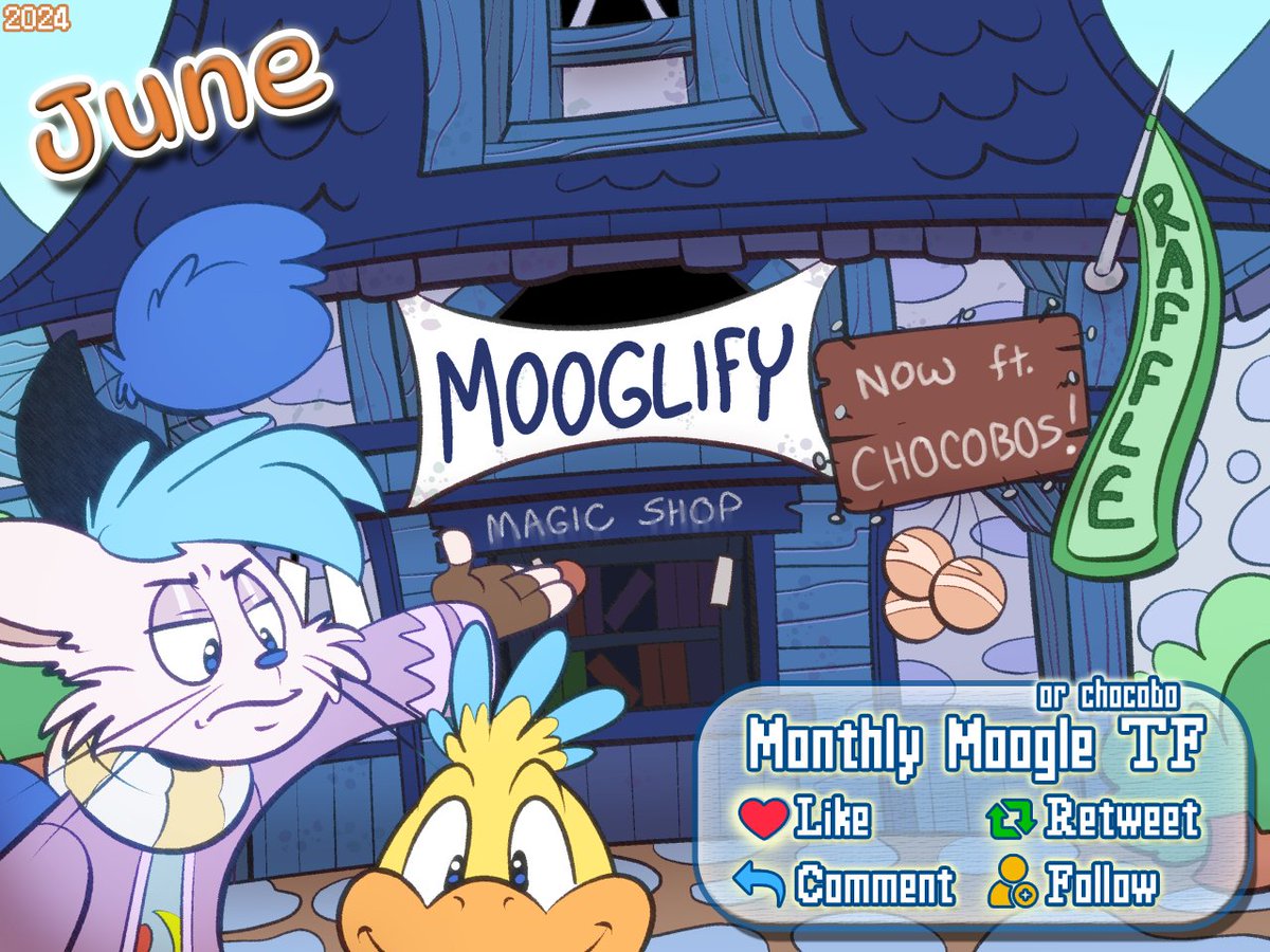 Here we go! June TF Raffle, start!
Hey wait! That bird defaced my shop! That means...

Get a character mid-TF/post-TF into an Ivalice moogle OR a chocobo, courtesy yours truly, kupo!

More detailed rules below!
Done by <a href="/Thetrevorfox/">Starkitty Trevor</a>
Ends June 9, 12:00AM CST
(1/2) #TFTuesday