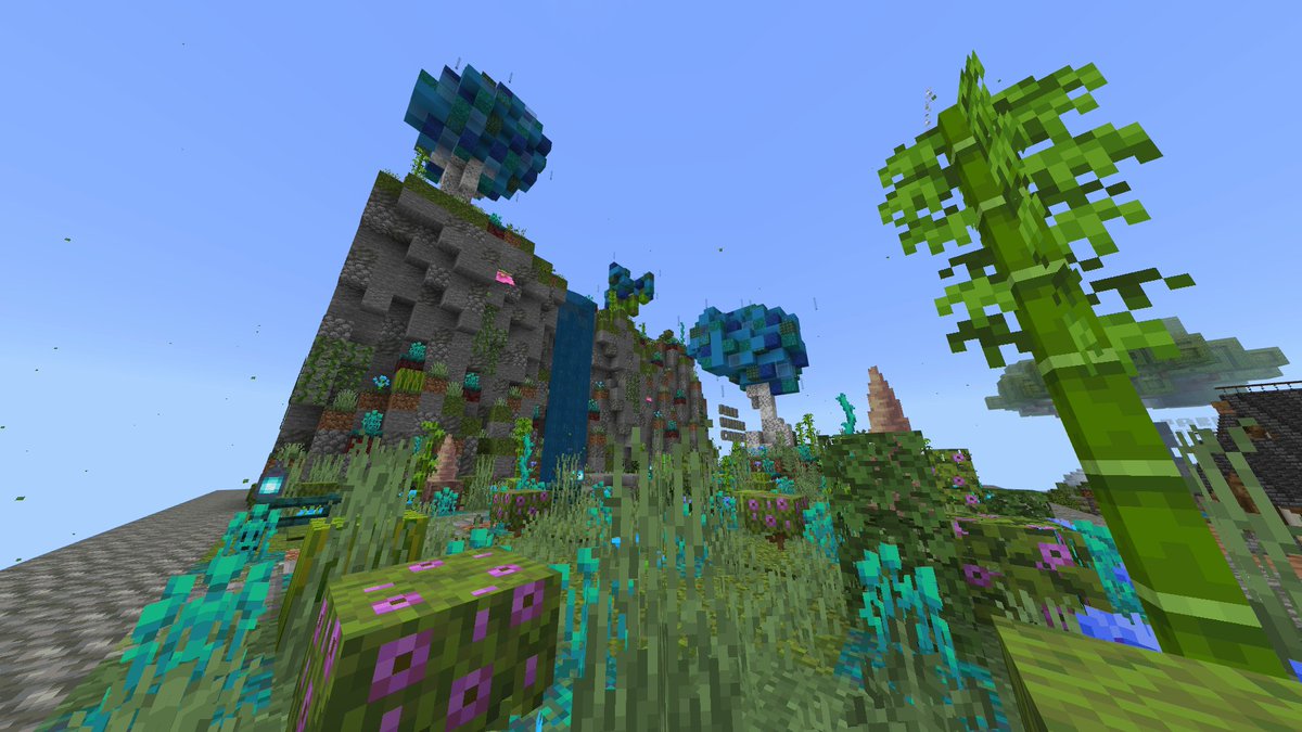 Conquerant1262's tweet photo. #MinecraftMonument #Minecraftbuilds #Minecraft #MinecraftMonumentChallenge24 I chose to do a whimsical natural theme based around blue plants et flowers. https://t.co/r9WTMYQz7T
