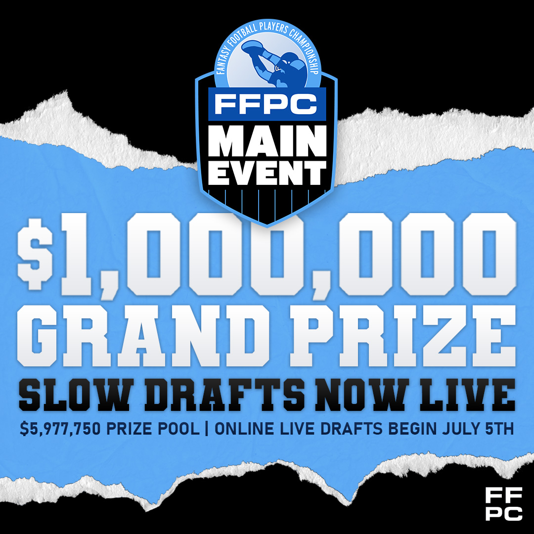 FFPC's tweet photo. What's better than one million-dollar grand prize?

How about two?

Play in the FFPC Main Event and @FantasyPros Championship and compete for millions in the prize pool at https://t.co/DZP6BDjeNO. https://t.co/FAHJIxmmXo