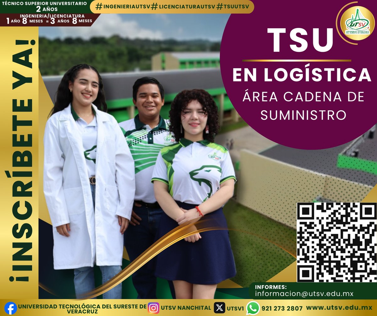 UTSV1's tweet photo. La Universidad Tecnológica del Sureste de Veracruz (UTSV) te ofrece carreras que te preparan para enfrentar los retos del mundo laboral actual. Contamos con 5 ingenierías , 2 licenciaturas, y 13 TSU,S.
Obtén tu Ficha aquí  https://t.co/IykTsKXpk8
 #Logistica #Universidad https://t.co/yX6B4W6RUX