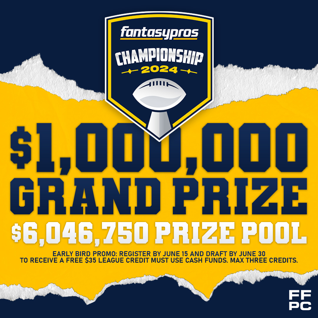 FFPC's tweet photo. What's better than one million-dollar grand prize?

How about two?

Play in the FFPC Main Event and @FantasyPros Championship and compete for millions in the prize pool at https://t.co/DZP6BDjeNO. https://t.co/FAHJIxmmXo