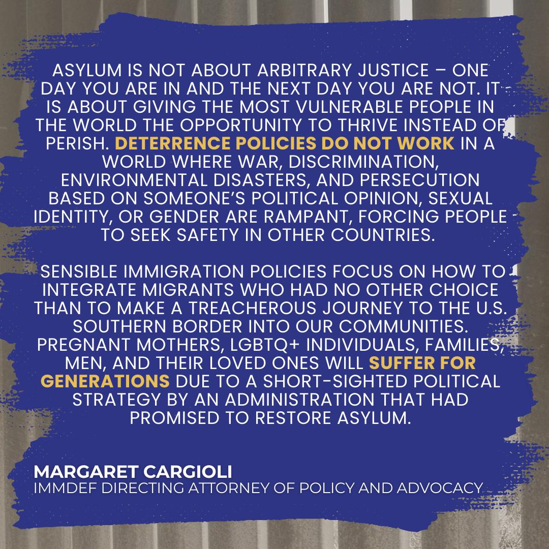 ImmDef's tweet photo. President Biden's anti-immigrant executive order is an abomination to our asylum system. America has the capacity to welcome asylum seekers, this is proven in cities like LA and SD. To end disorder, we need to end deterrence policies and increase legal pathways to citizenship. https://t.co/WnZ3wHquxb