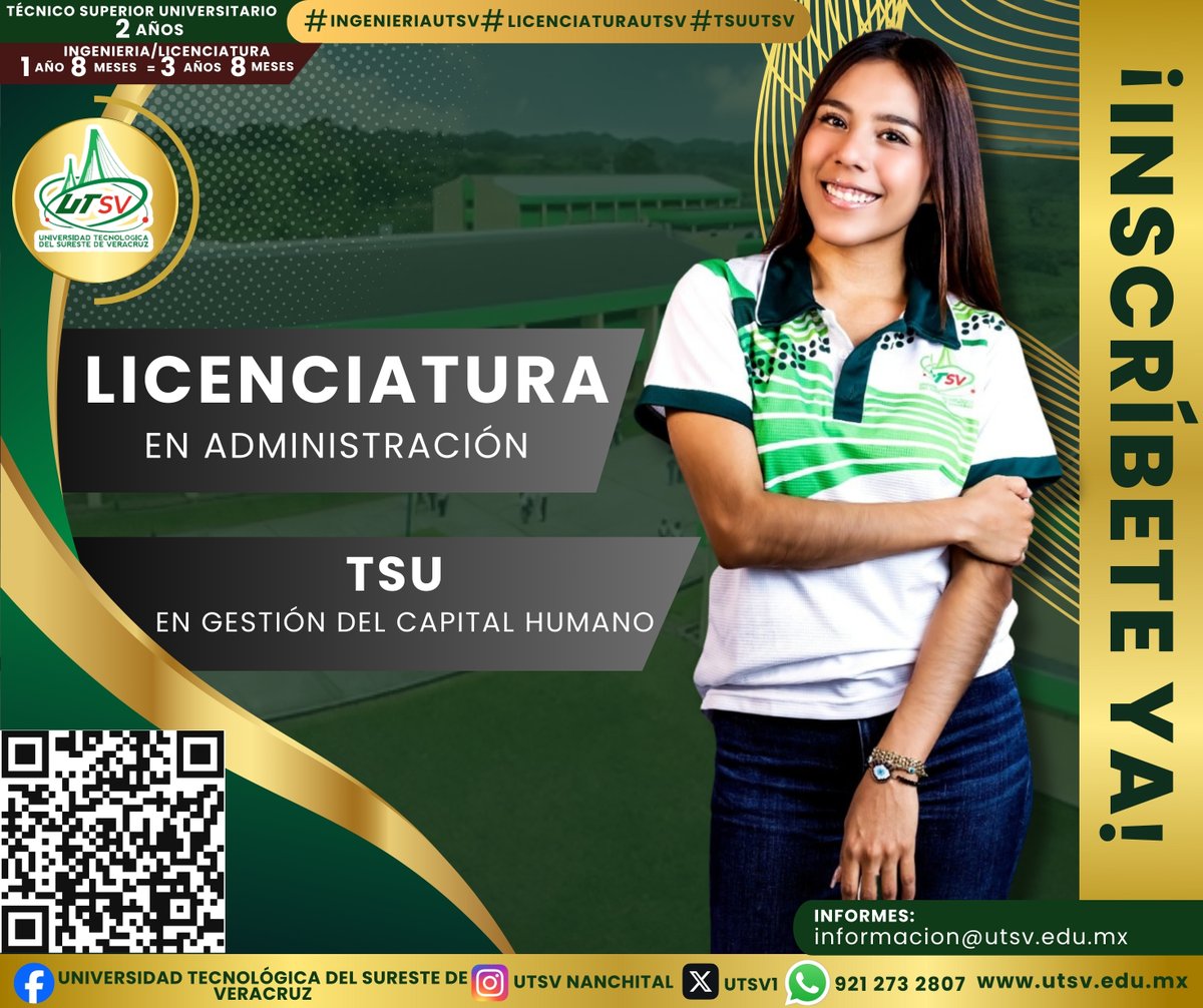 UTSV1's tweet photo. La Universidad Tecnológica del Sureste de Veracruz (UTSV) te ofrece carreras que te preparan para enfrentar los retos del mundo laboral actual. Contamos con 5 ingenierías , 2 licenciaturas, y 13 TSU,S.
Obtén tu Ficha aquí  
https://t.co/IykTsKXpk8 
#Administracion #Universidad https://t.co/Wp6HZ0VPLD