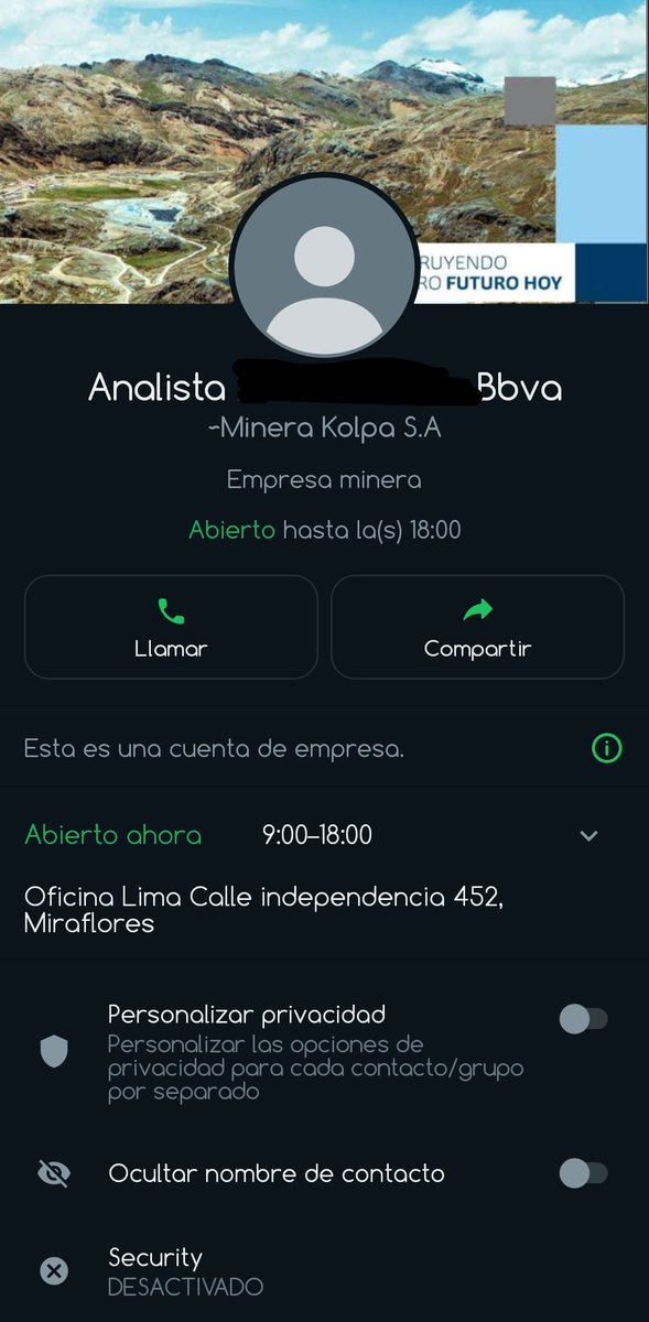 Aileenvela17's tweet photo. Hoy martes mientras sigo buscando trabajo😭😭😭, me di cuenta que el supuesto trabajador del BBVA ahora es minero, pues cambio todos los datos de su perfil de whatsapp hasta el nombre llamándose en la actualidad Lic Jose R. (antes solo habían datos del BBVA).Tengan cuidado‼️ https://t.co/m6dgFpGSHn