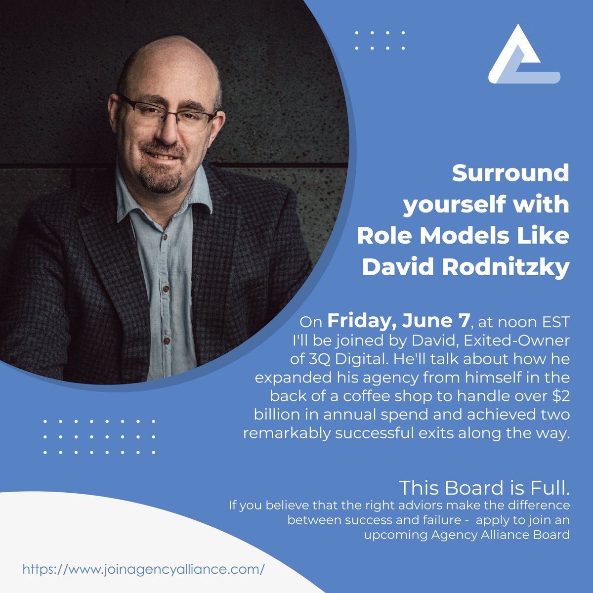 aaronleven's tweet photo. David's remarkable journey from a coffee shop soloist to leading a firm of over 500, managing $2B in ad spend, is a masterclass in growth and perseverance. 

Learn his scaling dos and don'ts firsthand. 

Apply to join Agency Alliance advisory board: https://t.co/JrAh72b8FZ https://t.co/CBmEMEj0oA
