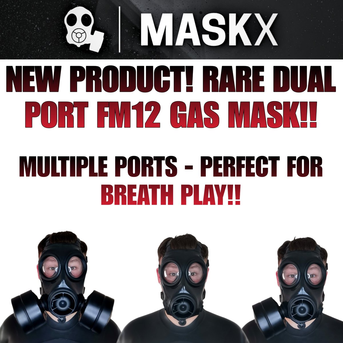 maskxstore's tweet photo. Now live on our site!! π₯΅ Stunning looking sleek black Gas Masks, which are so much more versatile than the standard FM12 or even S10! π Multiple ports means twice as much fun, connecting your favourite combination of breath play toys. https://t.co/stLOeBc30m #MASKX https://t.co/X8mV0RheOq