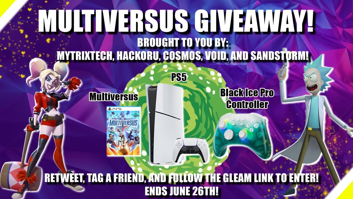 It is now week 2 of MultiVersus' launch! We are still celebrating by giving away a Digital Ps5, and a Mytrix Controller! We'll be giving one lucky FGC fan everything in this picture, to enter:
👍Like
💞Repost 
📷Tag a friend
⏬⏬
gleam.io/L66ng/mytrixs-…
#Multiversus #giveaway