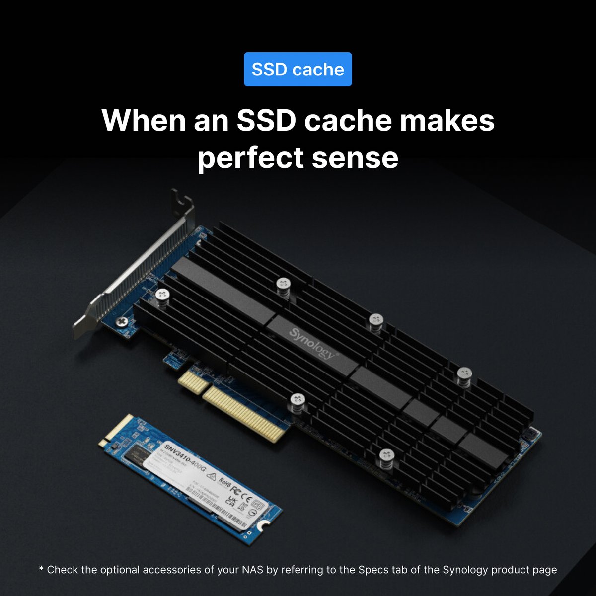 Synology's tweet photo. Supercharge the I/O operations of frequently-used data by adding SSD cache. 
Check out these textbook scenarios to see if it's right for you. 
https://t.co/G15Sd4q8dA
#ssdstorage vs. #ssdcache https://t.co/z6X0Ue0fRA