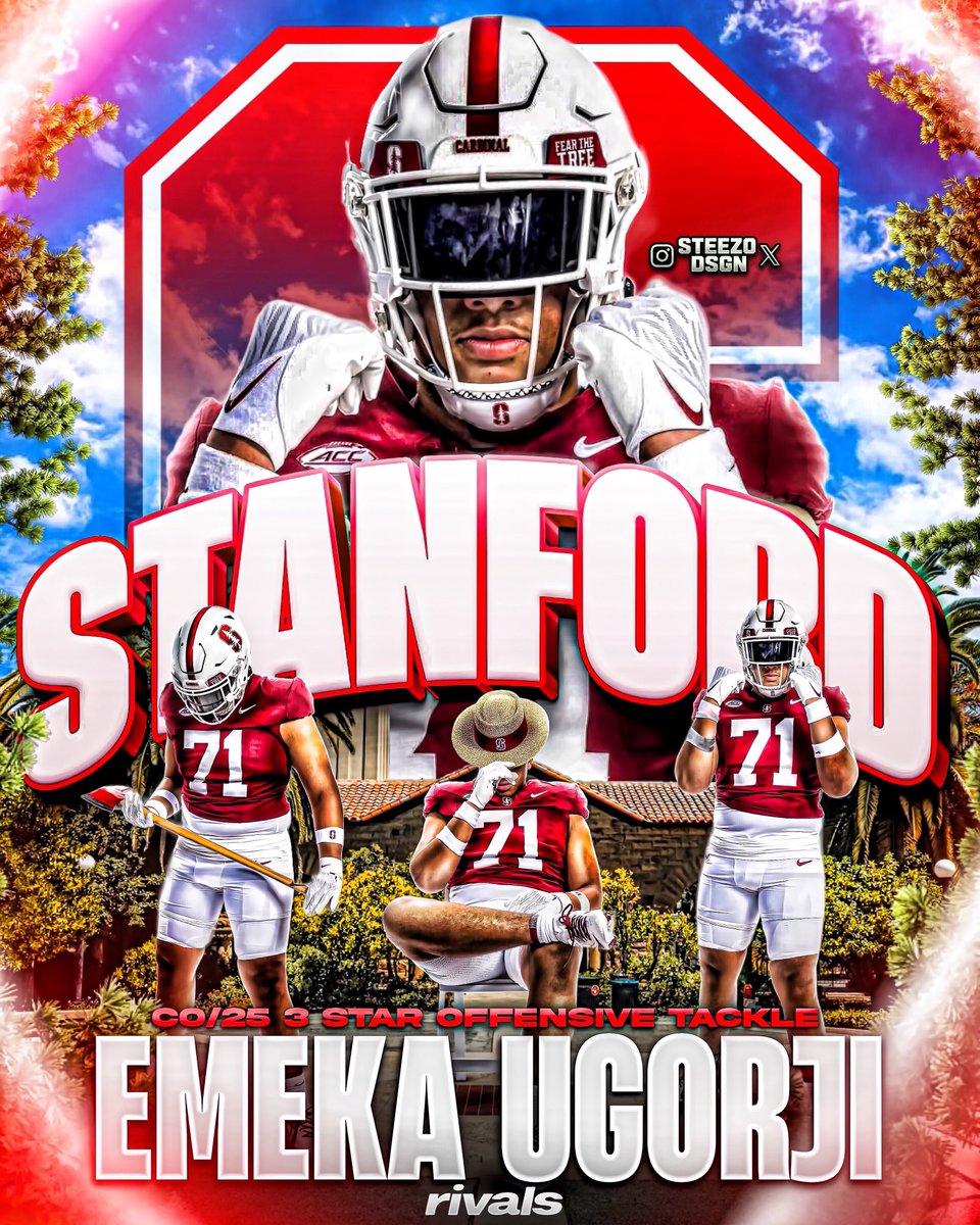 BREAKING: CO/25 3 ⭐️ OT Emeka Ugorji ( <a href="/emekaugorji71/">Emeka Ugorji</a> ) has committed to Stanford he tells me. 
-
Ugorji is a 6’5 ( 281 LBS ) OT out of Dallas, TX. He chose Stanford over Arizona State, Texas A&amp;M and More! 
-
Stanford fans welcome him home!! 🌲