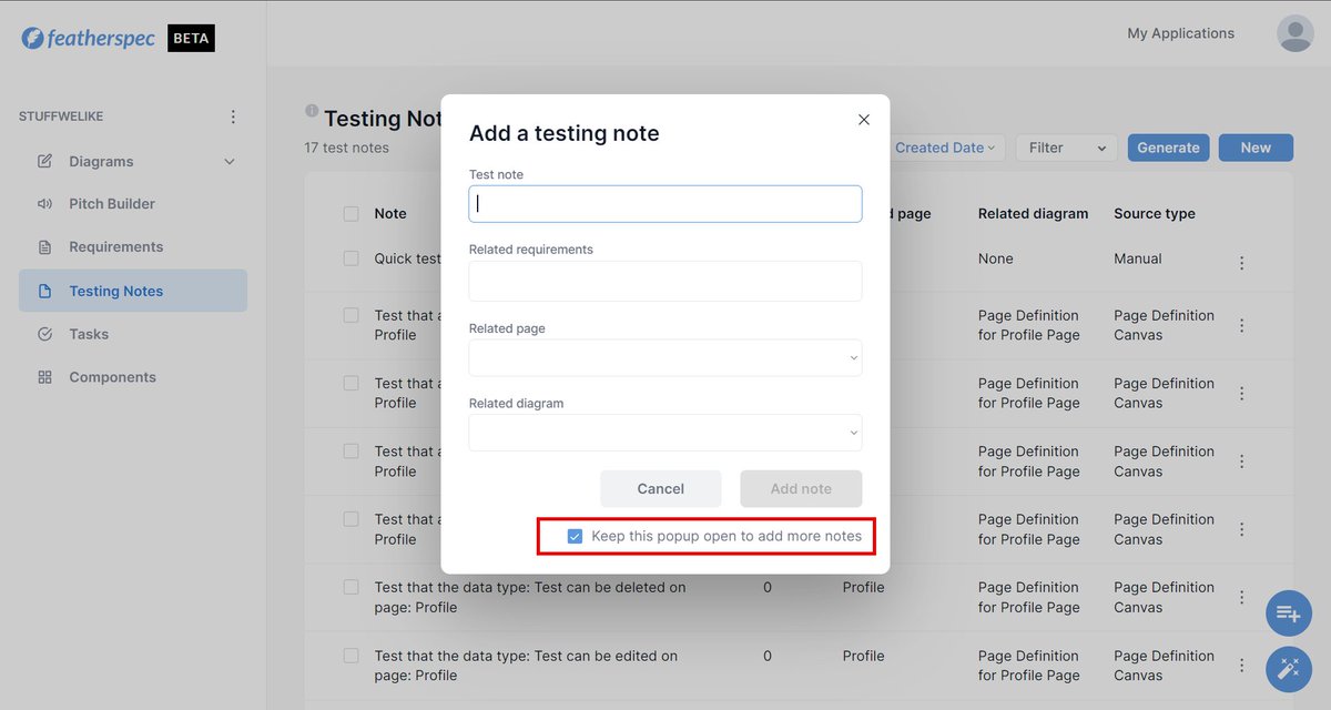 featherspec's tweet image. Tip: Add a keep popup/dialog open checkbox to enable your user to add multiple records easily. We use this in @featherspec for requirements, test notes, tasks and more. #nocode #systems-design