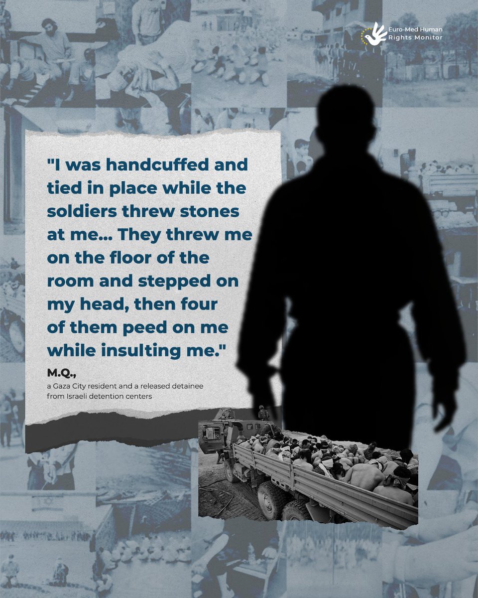 In a new report, our field team in #Gaza documents testimonies from 100 released Palestinian detainees, confirming horrific crimes of arbitrary detention, torture, & inhumane treatment by Israeli authorities during Israel's ongoing war. @DrAliceJEdwards ➡euromedmonitor.org/en/article/6342