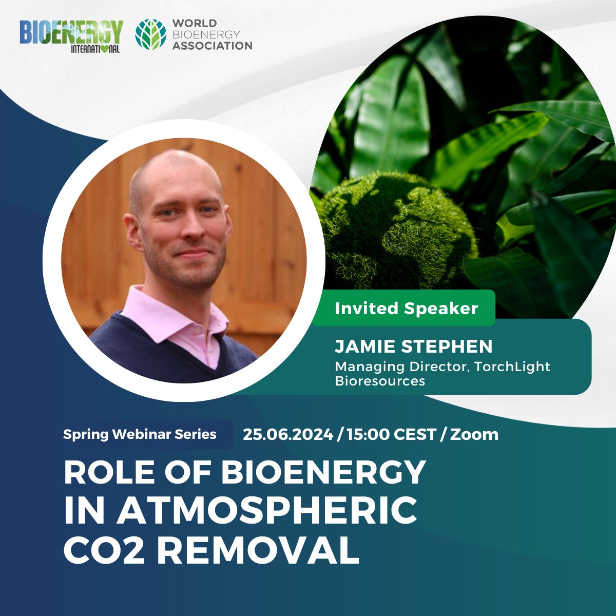World_Bioenergy's tweet photo. 🗣️ Jamie Stephen, Managing Director at TorchLight Bioresources, will be joining us for the third and last webinar of the @World_Bioenergy Spring Series! 👉 Register at https://t.co/BDV08iiT7z

#Bioenergy #WBAWebinar #WBAEvents #CarbonRemoval #BECCS #ClimateChange #NetZero https://t.co/MhOXv1Eyov