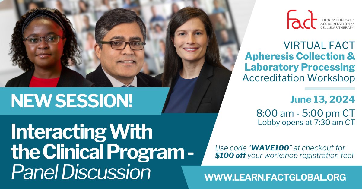 📣NEW SESSION!✨Enhance communication between clinical, collection, and processing teams, identify teamwork opportunities to improve cell therapies, and review SOPs, Standards, and incidents for effective co-management. #FACTEducation

Register📲: loom.ly/c6ZM_j8
