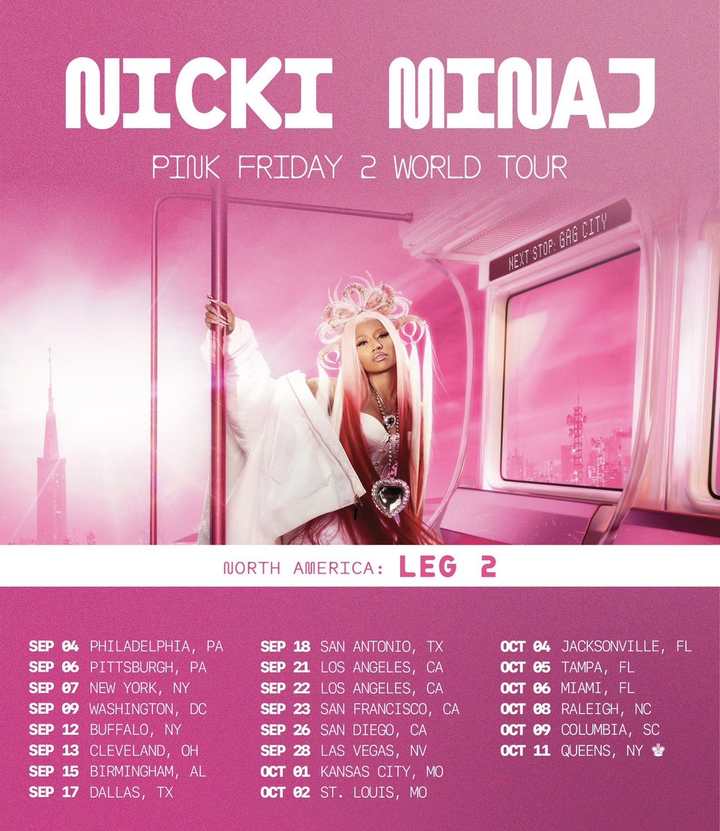 NICKIMINAJ's tweet image. My giveaway for  #LEG2 of my US TOUR will commence in one hour on station head. If you want to win tickets or #GAGCITY upgrades…

may the best BARB WIN. 🏆 

What’s a song you want performed on #Leg2 that you would slap a hoe if you didn’t see it performed on #LEG2?