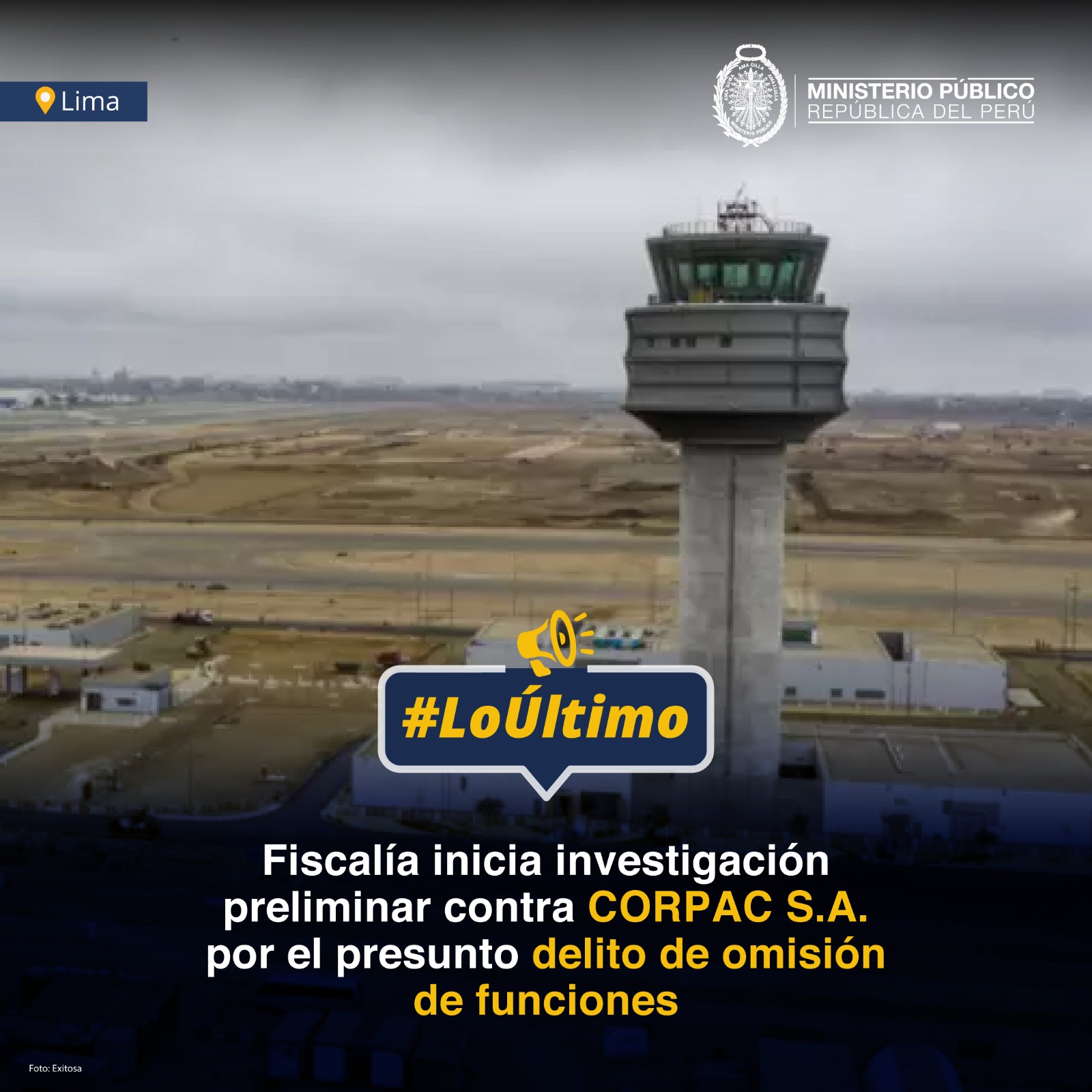 La Cuarta Fiscalía Provincial Penal Corporativa del Callao comenzó con las investigaciones preliminares en contra de la Corporación Peruana de Aeropuertos y Aviación Comercial (CORPAC) por presunto delito de omisión de funciones . Esto en el mercado del fallo en el sistema de luces de aterrizaje del aeropuerto Jorge Chávez.