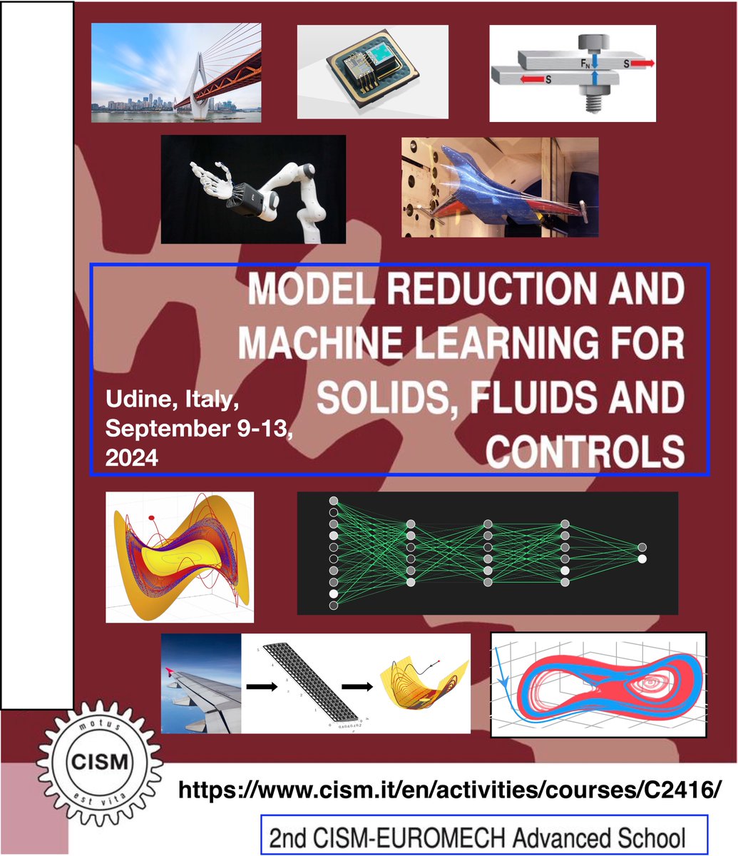 GeorgeHallerETH's tweet image. Model Reduction and Machine Learning for Solids, Fluids and Controls (Udine, Italy, Sept. 9-13). Summer school by Bala Balachandran, Charbel Farhat, Michael Graham, George Haller, Shobhit Jain and Gianluigi Rozza. Register here: lnkd.in/eTDmhZc6