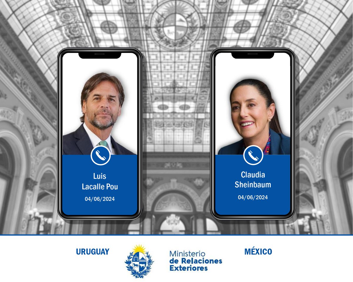 El presidente 🇺🇾 <a href="/LuisLacallePou/">Luis Lacalle Pou</a> mantuvo una cordial conversación telefónica con la presidenta electa de México 🇲🇽, <a href="/Claudiashein/">Claudia Sheinbaum Pardo</a>, a quien felicitó por su victoria electoral del domingo y trasmitió su interés de profundizar la relación bilateral entre ambos países.