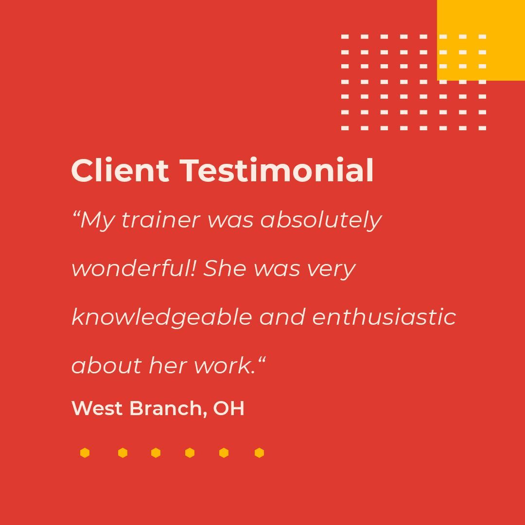 We are thrilled to share a glowing testimonial from our client in West Branch, Ohio! 'My trainer was absolutely wonderful! She was very knowledgeable and enthusiastic about her work.' We love hearing such amazing feedback! buff.ly/2nABF9X