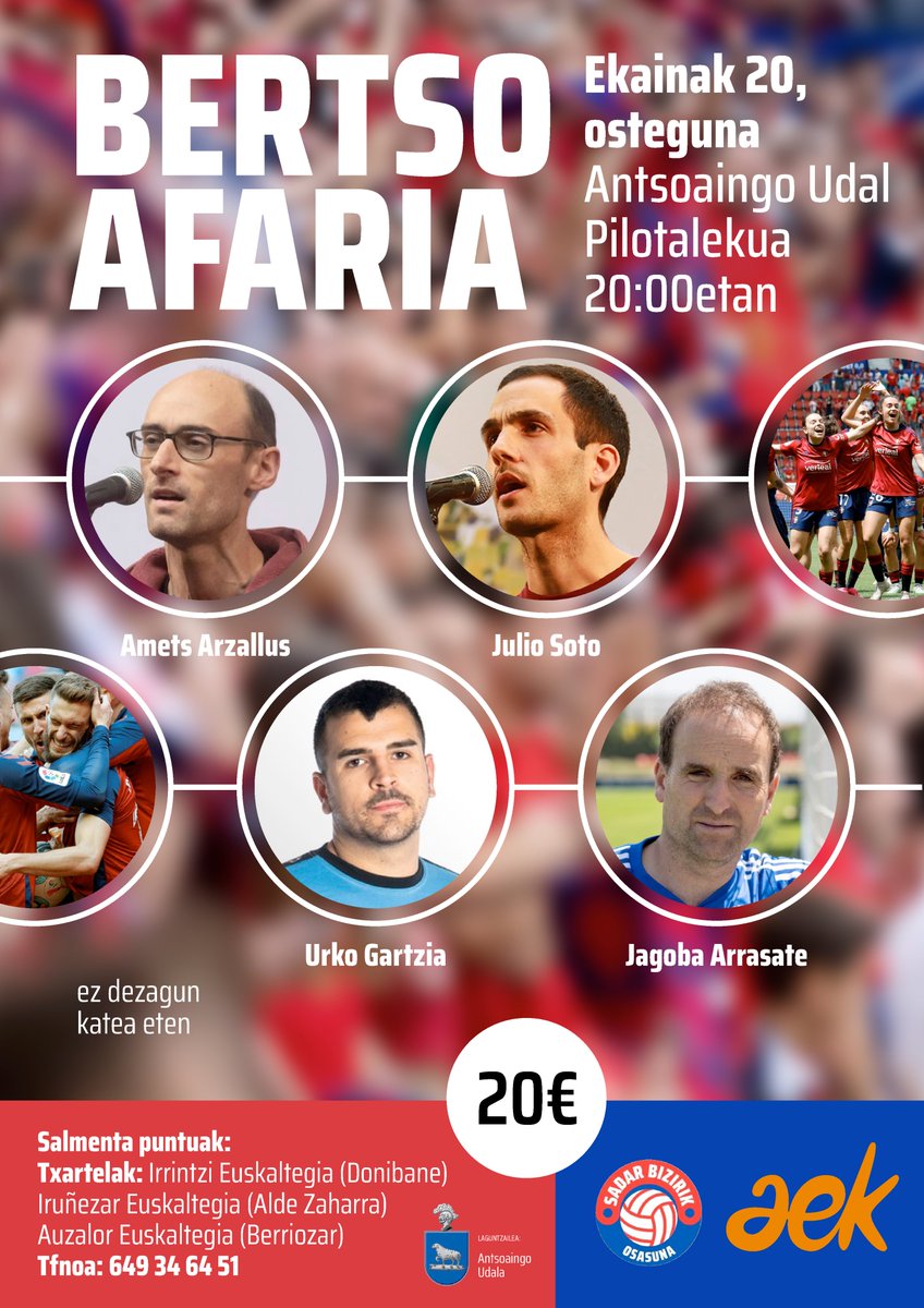 sadarbizirik's tweet photo. Gero arte Jagoba!!
Ez dezagun katea eten. Osasunan euskaraz bizi.
Bertso Afaria:🎤Amets Arzallus, Julio Soto, Urko Gartzia eta Jagoba Arrasate.
Ekainak 20, 20:00etan, Antsoaingo Pilotalekuan.
Animatu zaitez!! https://t.co/1kRFXHaNhw