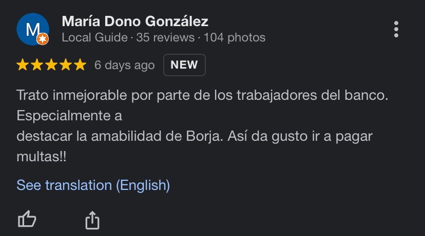 borgiori's tweet photo. trabajo en un banco y les pedi a mis colegas que me pusieran reseñas en google porque lo miran y estoy llorando de la risa😭😭😭 https://t.co/teXJ5Lzoxv