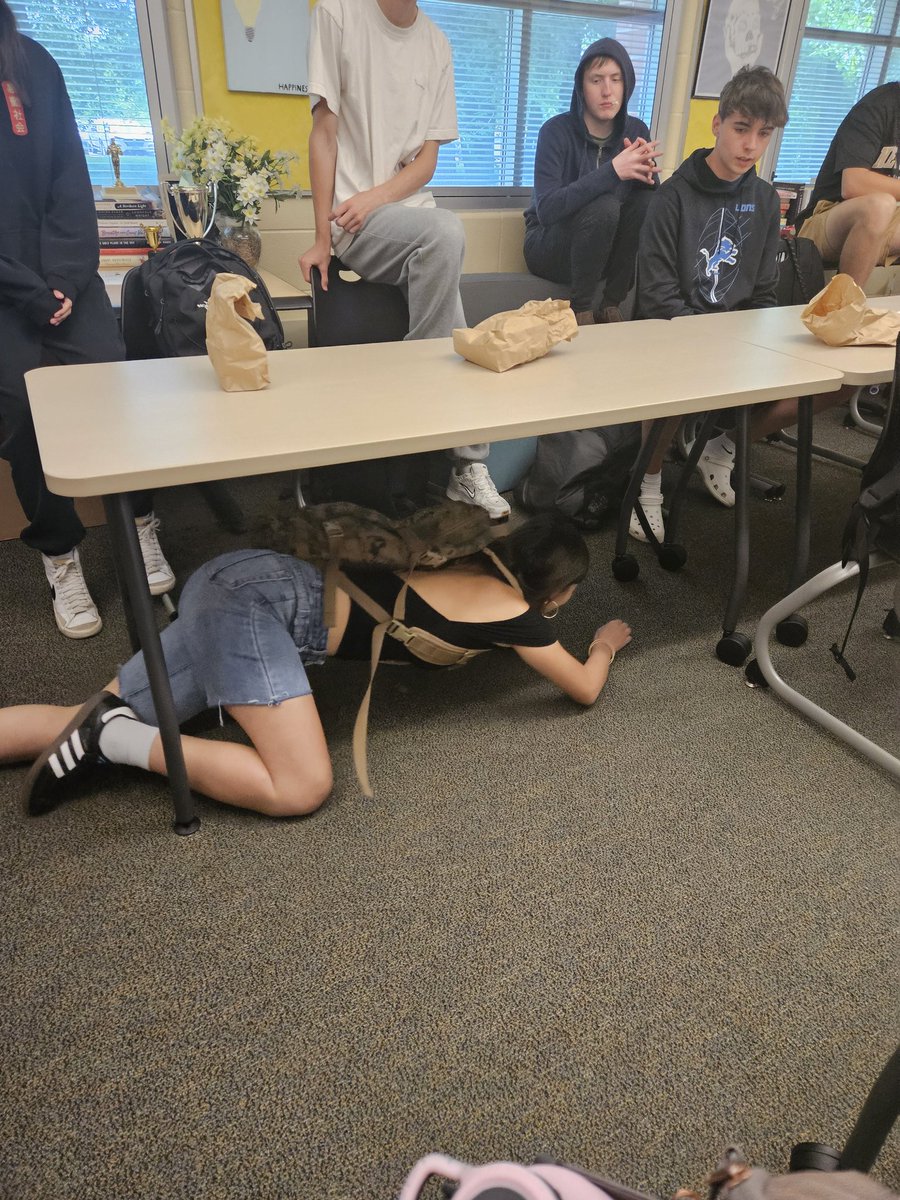 The Things They Carried gave everyone ration bags with crackers, chocolate, and candy cigarettes. Then 20% of the class found draft notices under their seats and had to go through grueling physical challenges as Vietnam soldiers. Rug burns happened. #APLang #GoWO