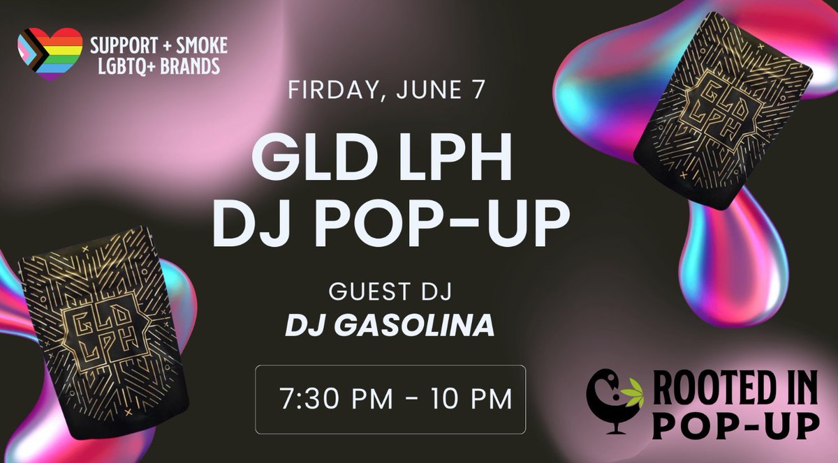 Happy Pride Month!!🏳️‍🌈🏳️‍⚧️Come celebrate Pride and support LGBTQIA+ brands at Rooted In this week! 
This Friday June 7th at 7:30Pm enjoy a live DJ with DJ Gasolina 🎶See you there! 🥳