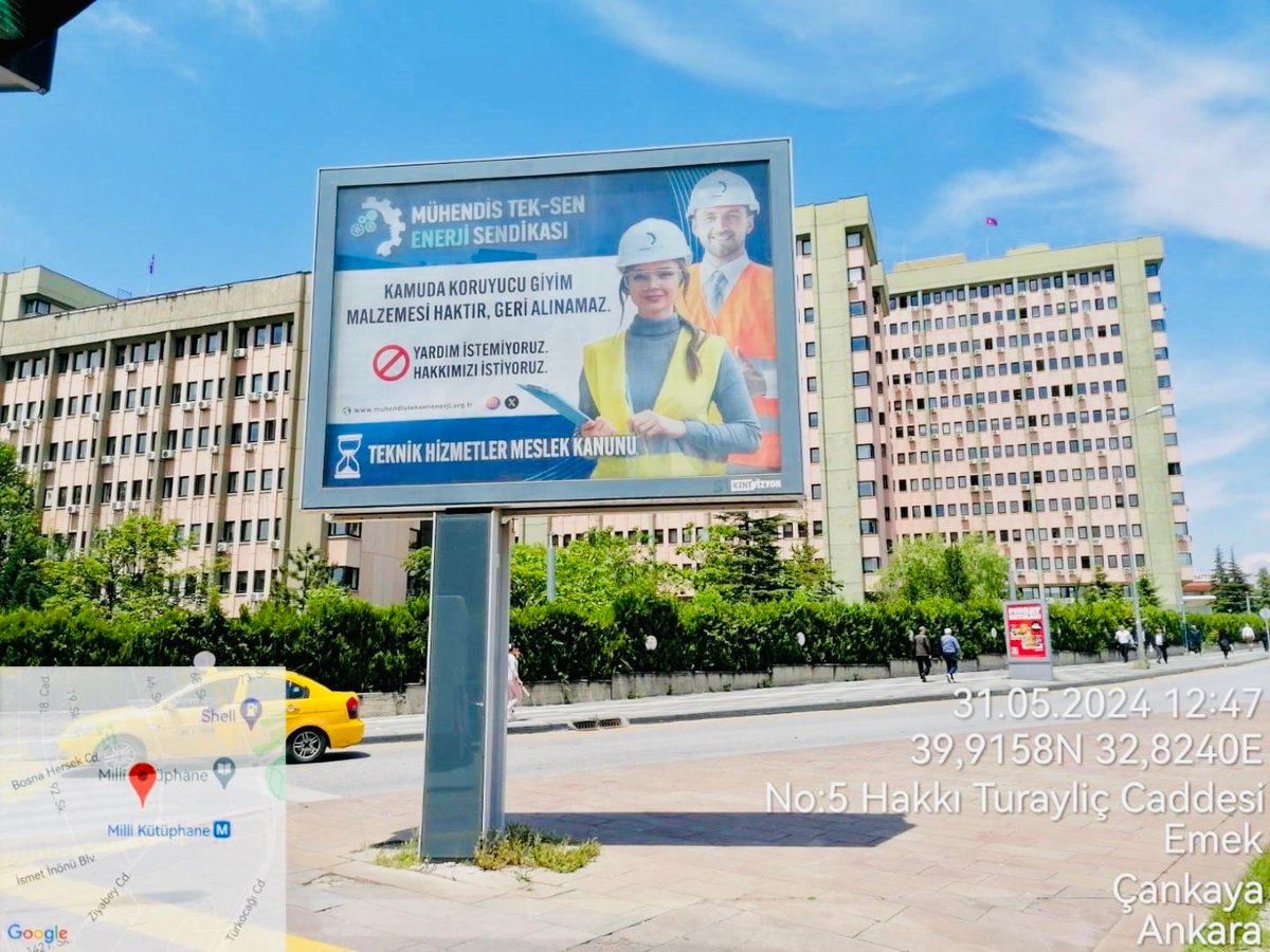 MuhTekEnerji's tweet photo. Değerli Meslektaşlarımız;
Teknik Hizmet Sınıfı çalışanları için Meslek Kanunu talebimiz ve Koruyucu Giyim Malzemesi hakkımız için Ankara’da bir çok noktada billboardlarda ilan vermiş bulunmaktayız. Bu konuları ve teknik hizmet sınıfı çalışanlarının tüm haklı taleplerini sık sık gündemde tutmaya, özlük ve hukuki haklarımızı korumaya, yeni haklar kazanmak için birlik olmaya devam edeceğiz. 

Billboard yerleşim noktalarından bazıları:
*Kızılay Meydanı
*Çalışma Bakanlığı ve Kültür Turizm Bakanlığı Yanı, Bahçelievler
*Meclis Dönüş Kavşağı , Genel Kurmay Önü
* Akay Yokuşu Kızılaya inerken
*Milli Kütüphane Yanı

#MuhendisTekSen
@MuhendisTekSen 
#MuhTekEnerji