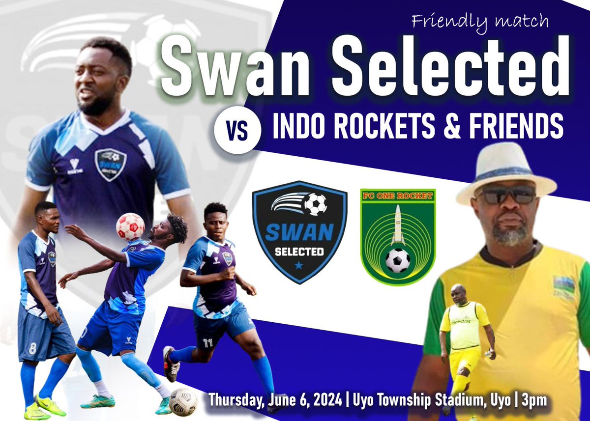 The Super Eagles 🦅 are back and SO ARE WE!!!

Big game for Swan Selected this Thursday as we build up to the Super Eagles World Cup qualifiers 

Swan Selected vs Indo Rockets
🗓️ Thursday 6th, June 2024
🏟️ Uyo Township Stadium

Squad lists to be released soon!