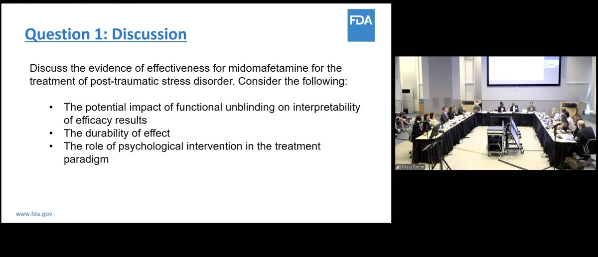 The #FDA advisory committee meeting on #MDMA #psychedelic therapy has taken a turn. While addressing the first discussion question (below), the committee's comments have been overwhelmingly critical of data presented by Lykos, mirroring opinions of <a href="/icer_review/">ICER</a>.