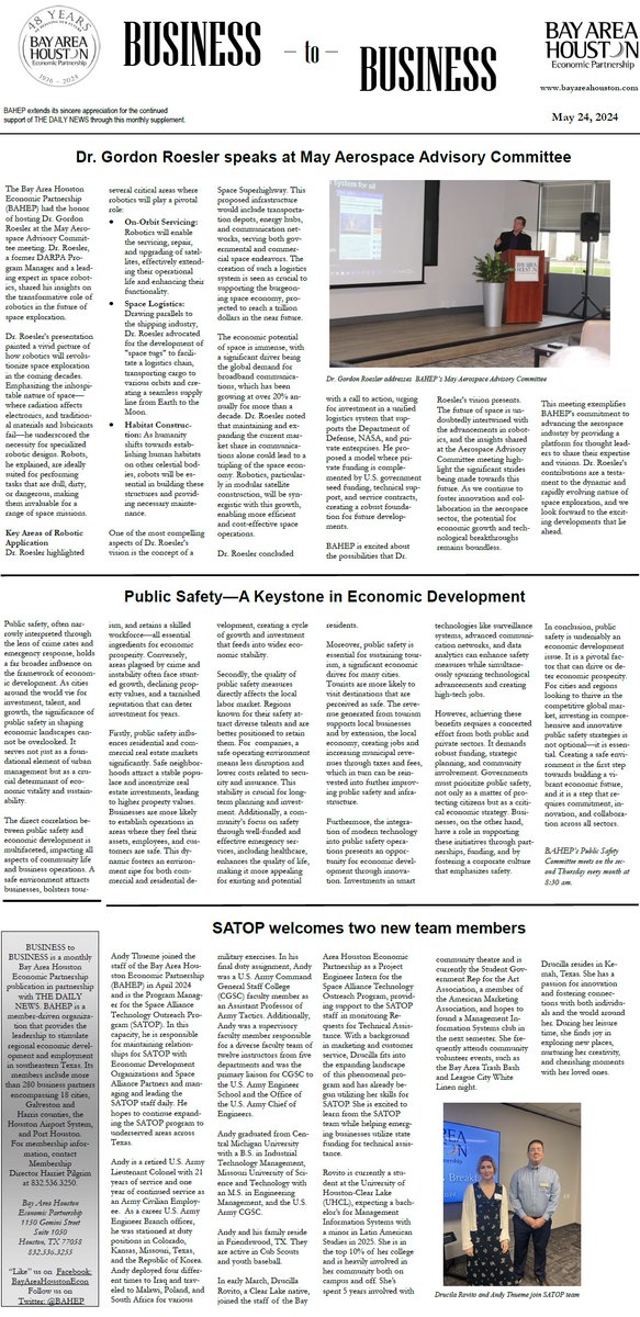 Bay Area Houston (@bahep) on Twitter photo Exciting News! The May edition of BAHEP’s Business to Business page is live! Dive into the latest insights on economic development, aerospace advancements, and more. 🌐✨
Stay connected with us: bayareahouston.com
#BAHEP 
Follow us <a href="/BAHEP/">Bay Area Houston</a> for more updates! Exciting News! The May edition of BAHEP’s Business to Business page is live! Dive into the latest insights on economic development, aerospace advancements, and more. 🌐✨
Stay connected with us: bayareahouston.com
#BAHEP 
Follow us <a href="/BAHEP/">Bay Area Houston</a> for more updates!