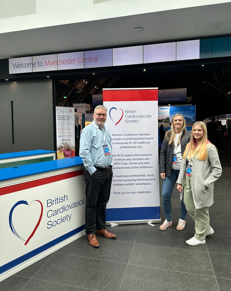 Our ward manager Lucy, deputy sister Lydia, and superintendent radiographer John are in Manchester this week for the annual @BritishCardioSo conference. We look forward to them sharing advances and best practices in cardiovascular care. #BCS2024 #Cardiology 🫀