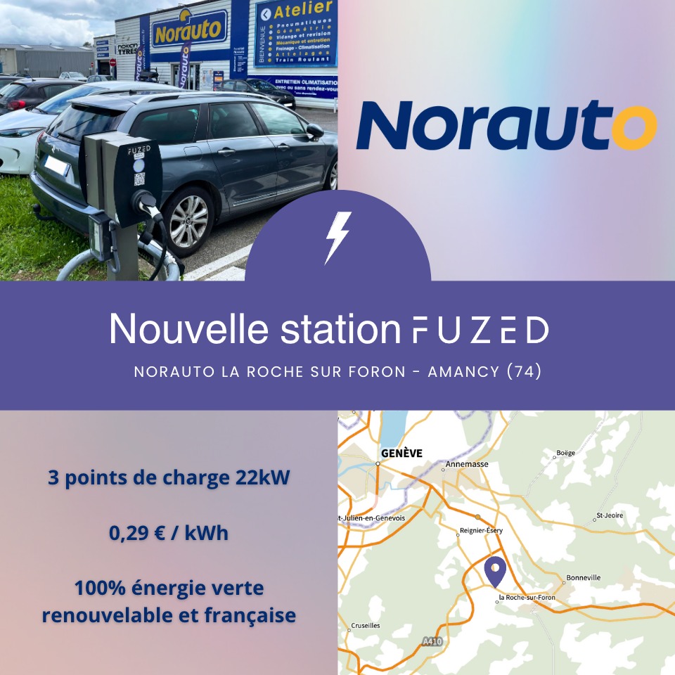 FuzedRecharge's tweet photo. Et de 2 !
Ouverture de notre deuxième station, au garage Norauto de La Roche-sur-Foron

Toujours à 0,29 € le kWh, et pas besoin de badge ni d'abonnement pour en profiter !

Trois points de charge 22kW alimentés en énergie verte 100% renouvelable et française

#IRVE #fuzed https://t.co/1icu2K0g3C
