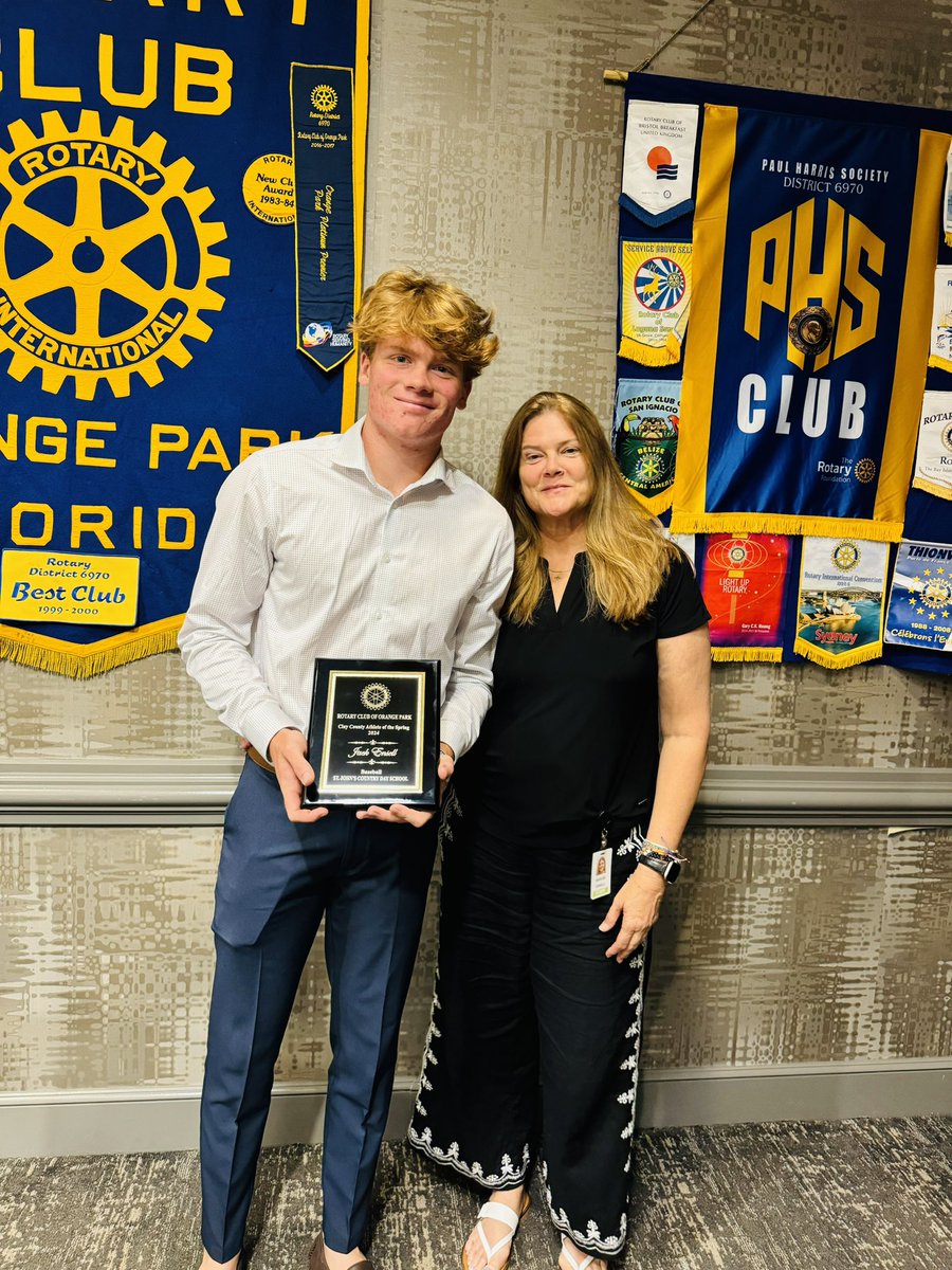 CoachSgromolo's tweet photo. It was a great day at the Rotary Club of Orange Park as the club presented @SJCDbaseball’s Jack Ensell as the Rotary Club Spring Athlete of The Year! Congratulations Jack! A big thank you to John Linge for facilitating this awesome recognition program. Go Spartans!

@Rotary x @jackensell2024 x @sjcds x @therealtomlucas x @sjcdsathletics