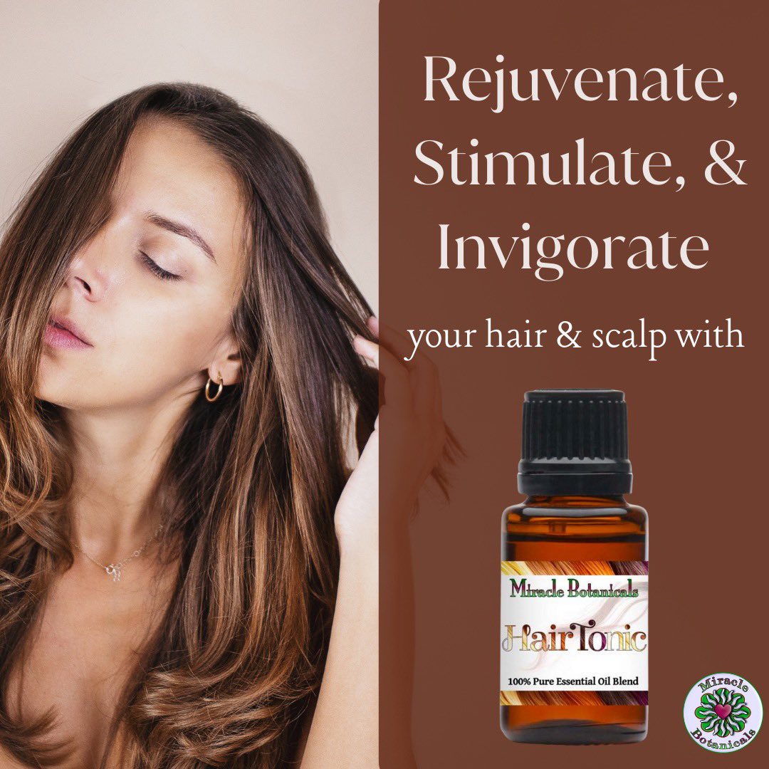 MiracleBotanics's tweet photo. 💆🏽‍♀️ Revitalize your hair with Miracle Botanicals Hair Tonic! 🤎

🍃 Scotch Pine: Purifies scalp 
🌿 Eucalyptus: Soothes scalp 
🌱 Rosemary: Strengthens hair 
🌸 Niaouli: Balances oil 
🌷 Clove Bud: Boosts circulation 
🍊 Pink Grapefruit: Fresh scent

Available in 15ml ($18.97) and 30ml ($34.97). Free US shipping on orders over $20 at https://t.co/z0iNjLIS33 🌟

#HairCare #EssentialOils #NaturalBeauty #MiracleBotanicals